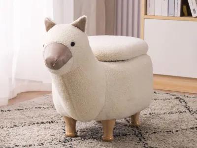 Cream and Tan Llama Storage Ottoman