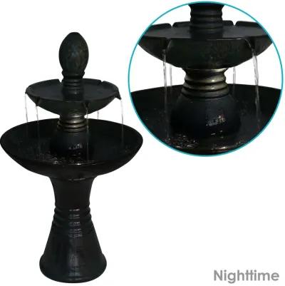 Sunnydaze Double Tier Ceramic Outdoor 2-Tier Water Fountain with Lights