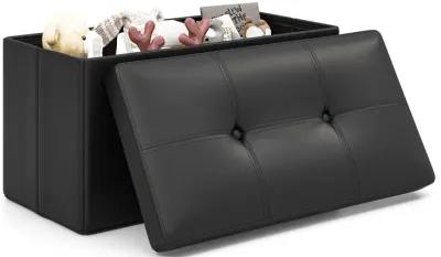 Upholstered Rectangle Footstool with PVC Leather Surface and Storage Function