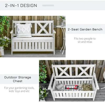 White Garden Storage: 2-Seater Outdoor Bench with Louvered Design