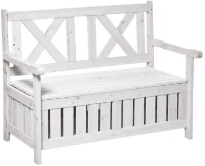 White Garden Storage: 2-Seater Outdoor Bench with Louvered Design