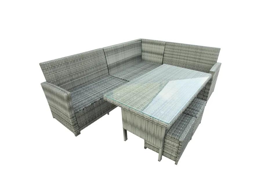 Merax Outdoor Sectional Sofa with Glass Table