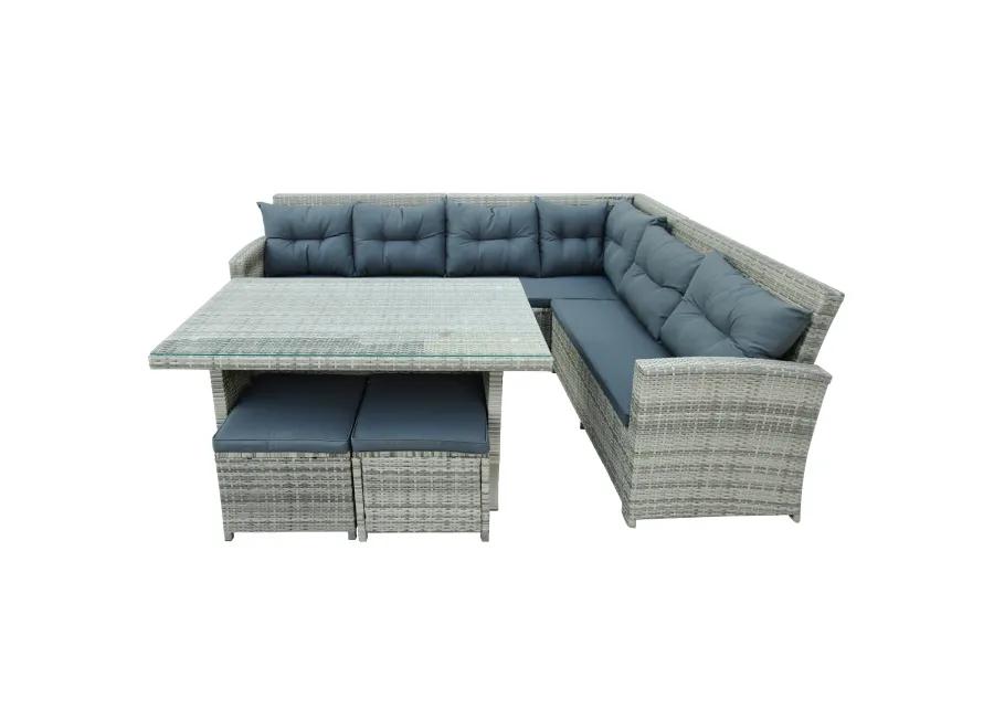 Merax Outdoor Sectional Sofa with Glass Table