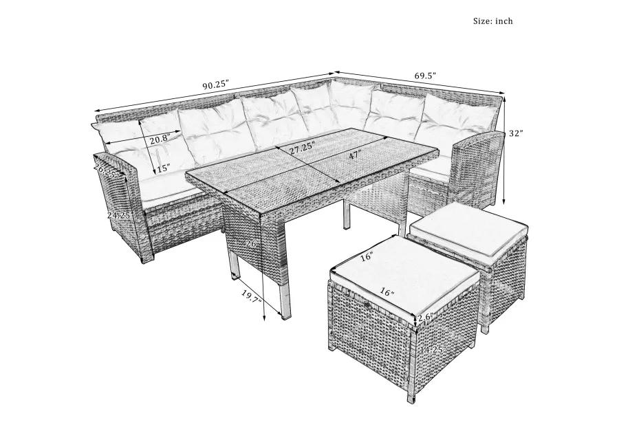 Merax Outdoor Sectional Sofa with Glass Table