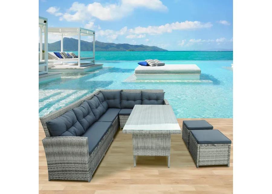 Merax Outdoor Sectional Sofa with Glass Table