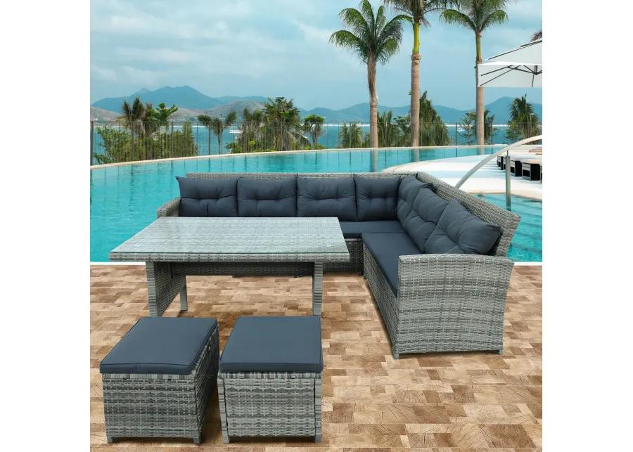 Merax Outdoor Sectional Sofa with Glass Table