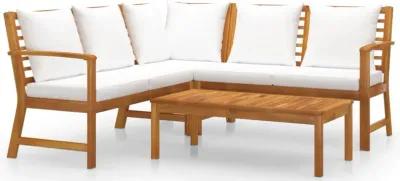 vidaXL 4 Piece Garden Lounge Set with Cushion Cream Solid Acacia Wood