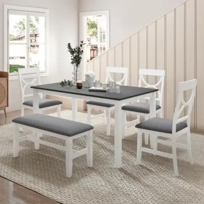 6-Piece Wood Dining Table Set Kitchen Table Set With Upholstered Bench And 4 Dining Chairs