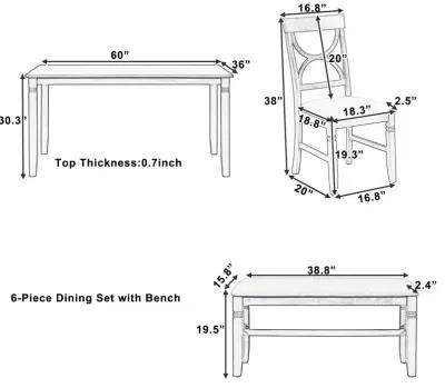 6-Piece Wood Dining Table Set Kitchen Table Set With Upholstered Bench And 4 Dining Chairs