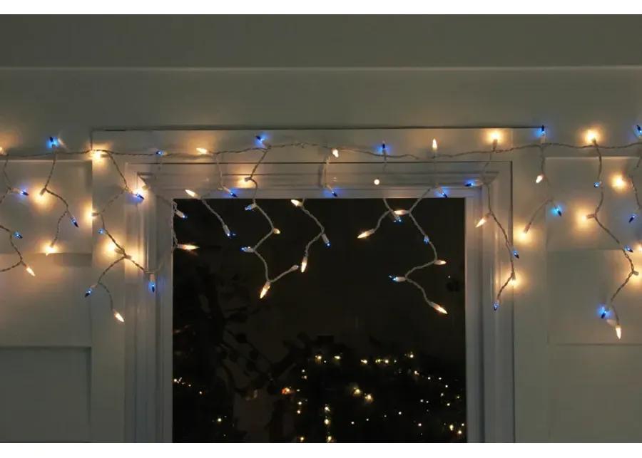 50 Blue and Clear Mini Window Curtain Icicle Christmas Lights - 2.6 ft White Wire