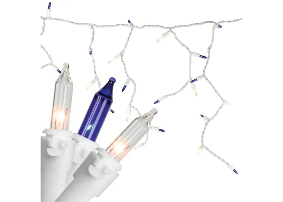 50 Blue and Clear Mini Window Curtain Icicle Christmas Lights - 2.6 ft White Wire