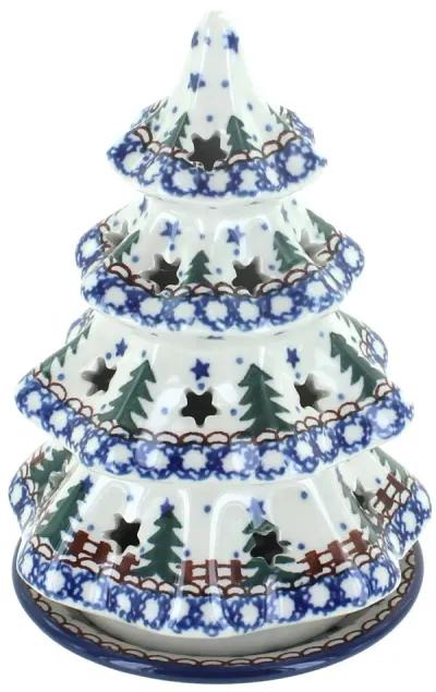 Blue Rose Polish Pottery Holiday Flower Small Christmas Tree Luminary