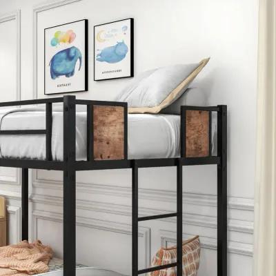 Bunk Bed Twin Over Twin Size Metal Bunk Bed With Ladder And Full-Length Guardrail, Metal Bunk