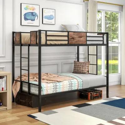 Bunk Bed Twin Over Twin Size Metal Bunk Bed With Ladder And Full-Length Guardrail, Metal Bunk