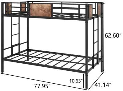 Bunk Bed Twin Over Twin Size Metal Bunk Bed With Ladder And Full-Length Guardrail, Metal Bunk