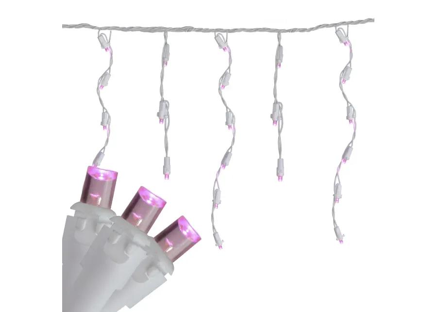 100 Count Pink LED Wide Angle Icicle Christmas Lights  5.5 ft White Wire