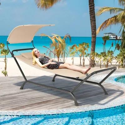 Patio Hanging Chaise Lounge Chair with Canopy Cushion Pillow and Storage Bag