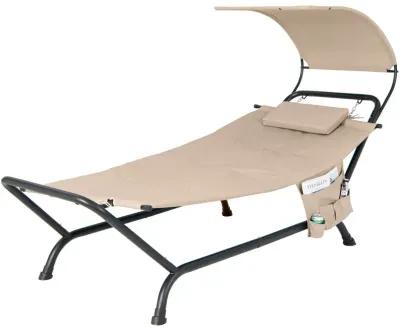 Patio Hanging Chaise Lounge Chair with Canopy Cushion Pillow and Storage Bag