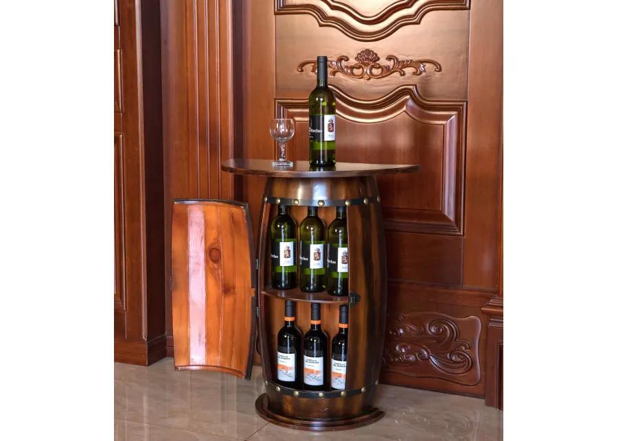 Wooden Wine Barrel Console, Bar End Table Lockable Cabinet