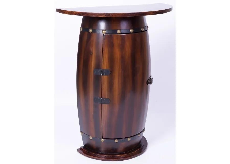 Wooden Wine Barrel Console, Bar End Table Lockable Cabinet