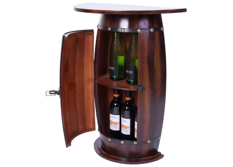 Wooden Wine Barrel Console, Bar End Table Lockable Cabinet