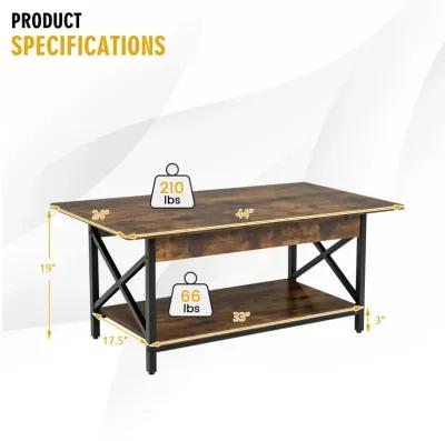 2-Tier Industrial Rectangular Coffee Table with Storage Shelf