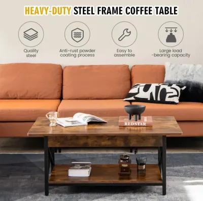 2-Tier Industrial Rectangular Coffee Table with Storage Shelf