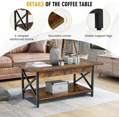 2-Tier Industrial Rectangular Coffee Table with Storage Shelf