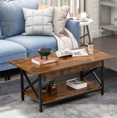 2-Tier Industrial Rectangular Coffee Table with Storage Shelf