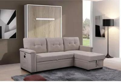 Ashlyn Light Reversible Sleeper Sectional Sofa With Storage Chaise, USB Charging Ports And Pocket