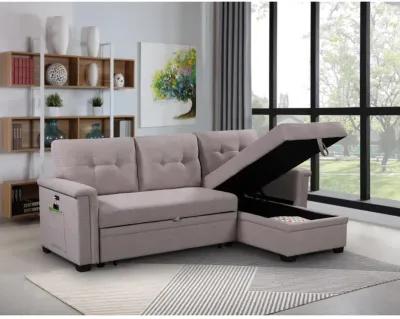 Ashlyn Light Reversible Sleeper Sectional Sofa With Storage Chaise, USB Charging Ports And Pocket