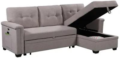 Ashlyn Light Reversible Sleeper Sectional Sofa With Storage Chaise, USB Charging Ports And Pocket