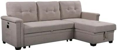 Ashlyn Light Reversible Sleeper Sectional Sofa With Storage Chaise, USB Charging Ports And Pocket