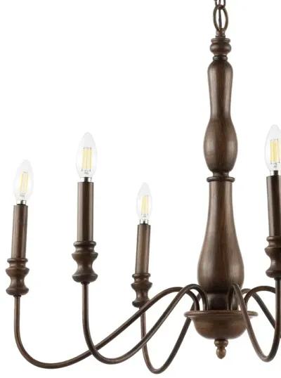 Victoria 29" 6-Light Rustic Midcentury Iron LED Chandelier, Brown