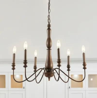 Victoria 29" 6-Light Rustic Midcentury Iron LED Chandelier, Brown