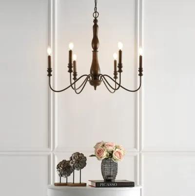 Victoria 29" 6-Light Rustic Midcentury Iron LED Chandelier, Brown