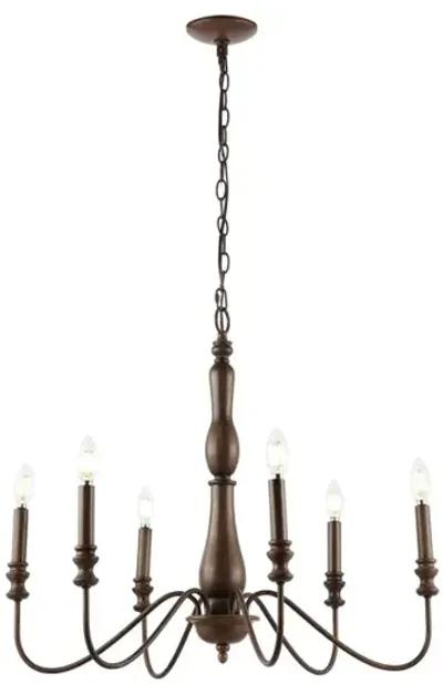 Victoria 29" 6-Light Rustic Midcentury Iron LED Chandelier, Brown