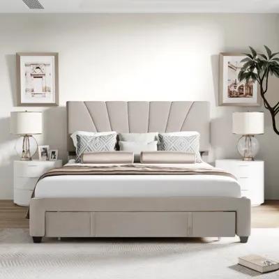 Merax Storage Bed Velvet Upholstered Platform Bed