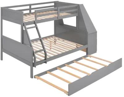 Twin Over Full Bunk Bed With Trundle And Built-In Desk, Three Storage Drawers And Shelf