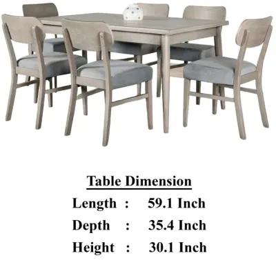 Kene 7pc Dining Table Set with 6 Padded Chairs, Solid Edge Band, Gray