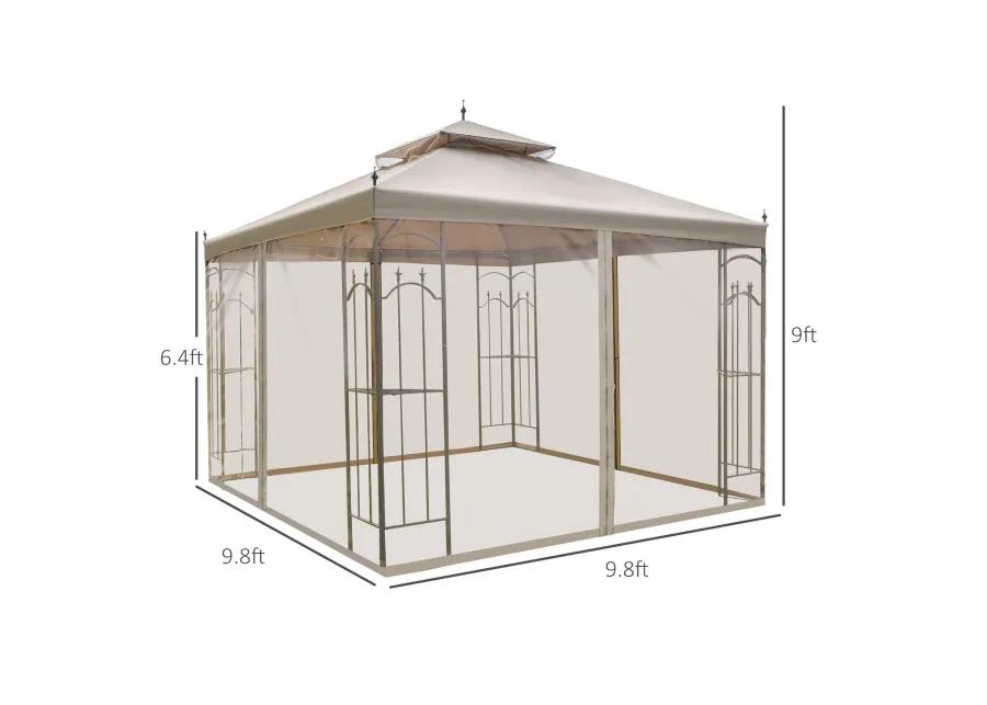 Brown Outdoor Haven: 10x10 Steel Patio Gazebo with Mesh Curtains