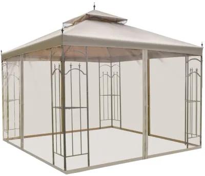 Brown Outdoor Haven: 10x10 Steel Patio Gazebo with Mesh Curtains