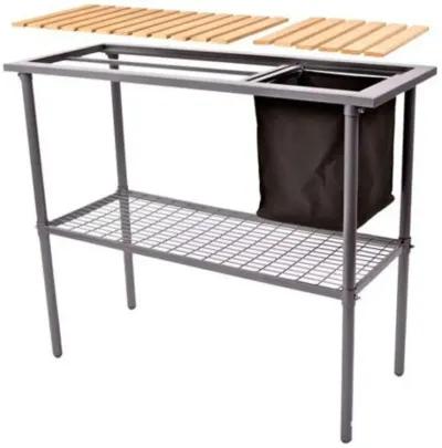 Hivvago Outdoor Metal Garden Bench Work Table with Wood Top