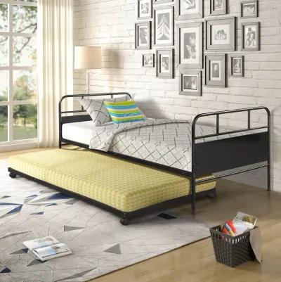 Merax Metal Daybed Platform Bed Frame with Trundle Built-in Casters