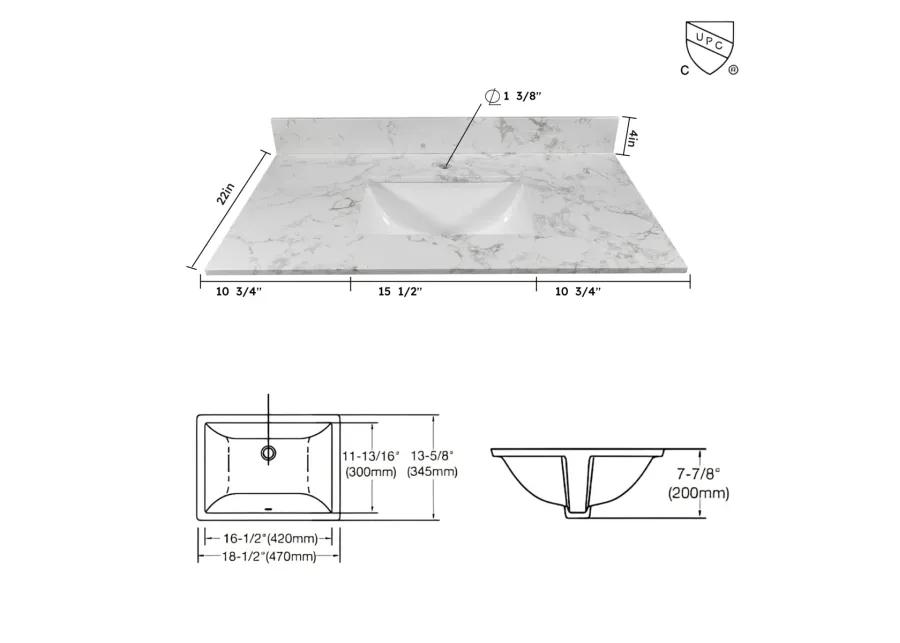 37 Inch Bathroom Vanity Top Stone Carrara New Style Tops With Rectangle Undermount