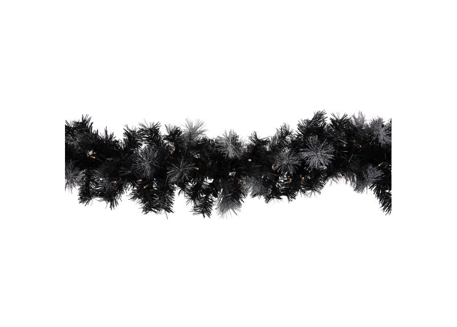 6' Pre-Lit Black Artificial Christmas Garland with Timer - Warm White LED Lights