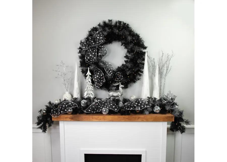 6' Pre-Lit Black Artificial Christmas Garland with Timer - Warm White LED Lights