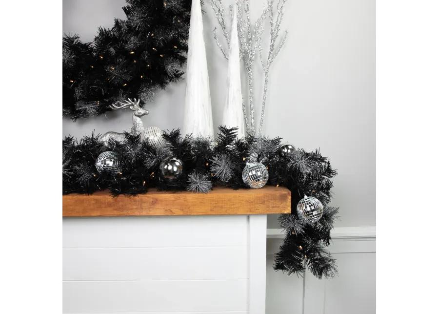 6' Pre-Lit Black Artificial Christmas Garland with Timer - Warm White LED Lights