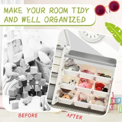 Eco-Friendly Kids' Toy Organizer with 13 Bins, Shelf, and Hanging Rack