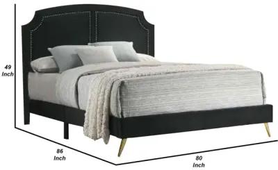 Lily Platform King Upholstered Bed, Padded Headboard, Black, Gold-Benzara